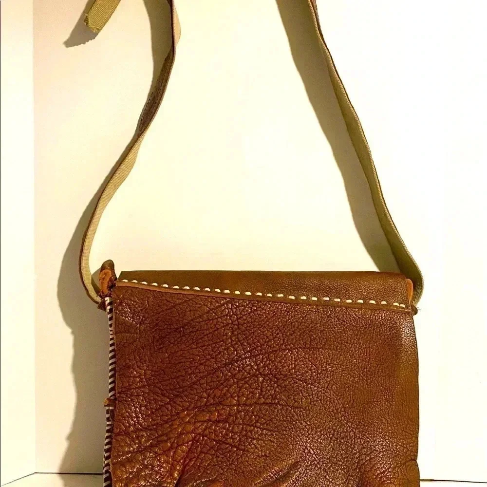 Handmade vintage brown sheepskin leather unisex bag